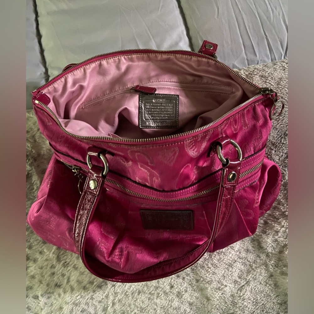 Coach Poppy bright pink handbag purse tote bag size medium large neon color pink - Picture 5 of 16